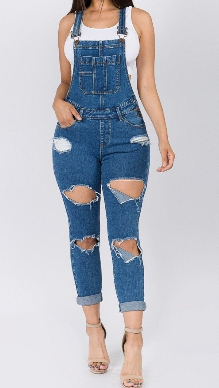 Cut Out Denim Overalls