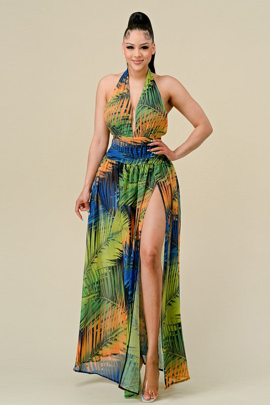 Tropical Print Halter Maxi Dress Dominique Nicole Boutique Tropical Print Halter Maxi Dress Dominique Nicole Boutique