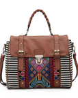 Aztec Embroidered Satchel w/ Braided Handle